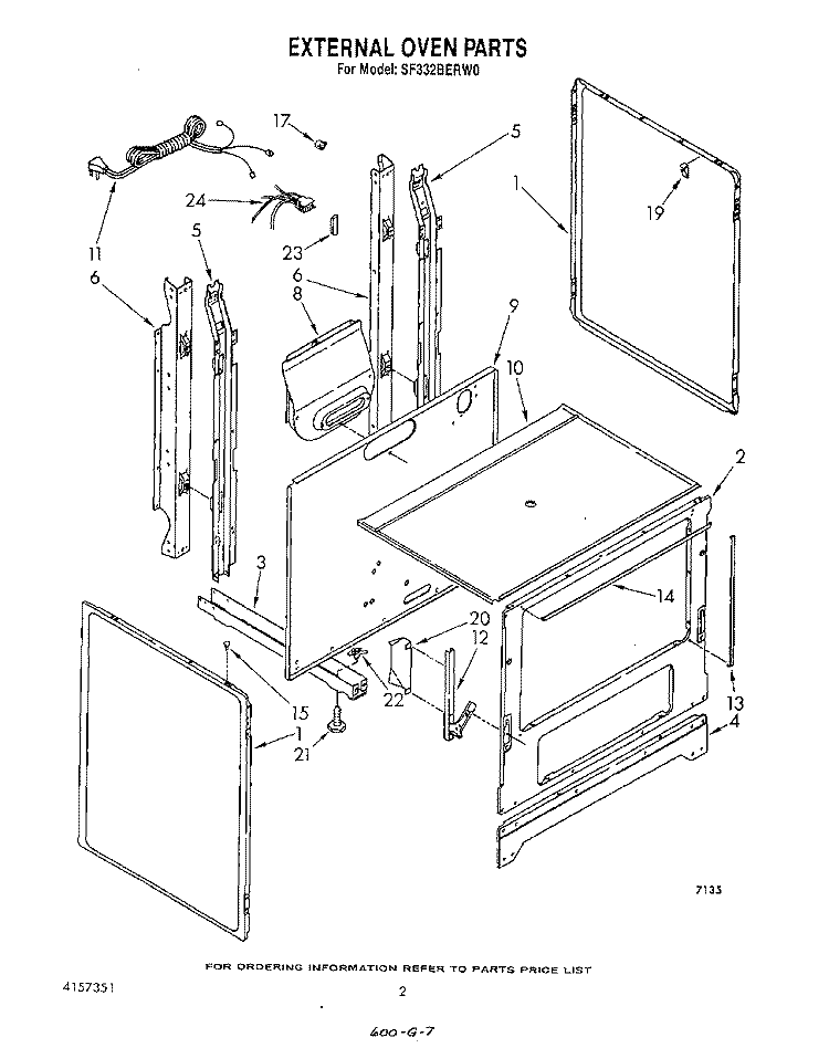 EXTERNAL OVEN Diagram and Parts List for SF332BERW0  Whirlpool Range