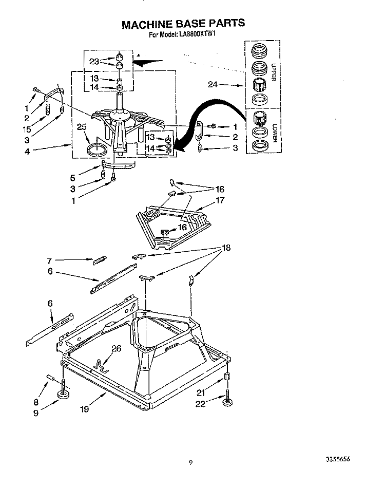 MACHINE BASE Diagram and Parts List for LA8800XTM1  Whirlpool Washer