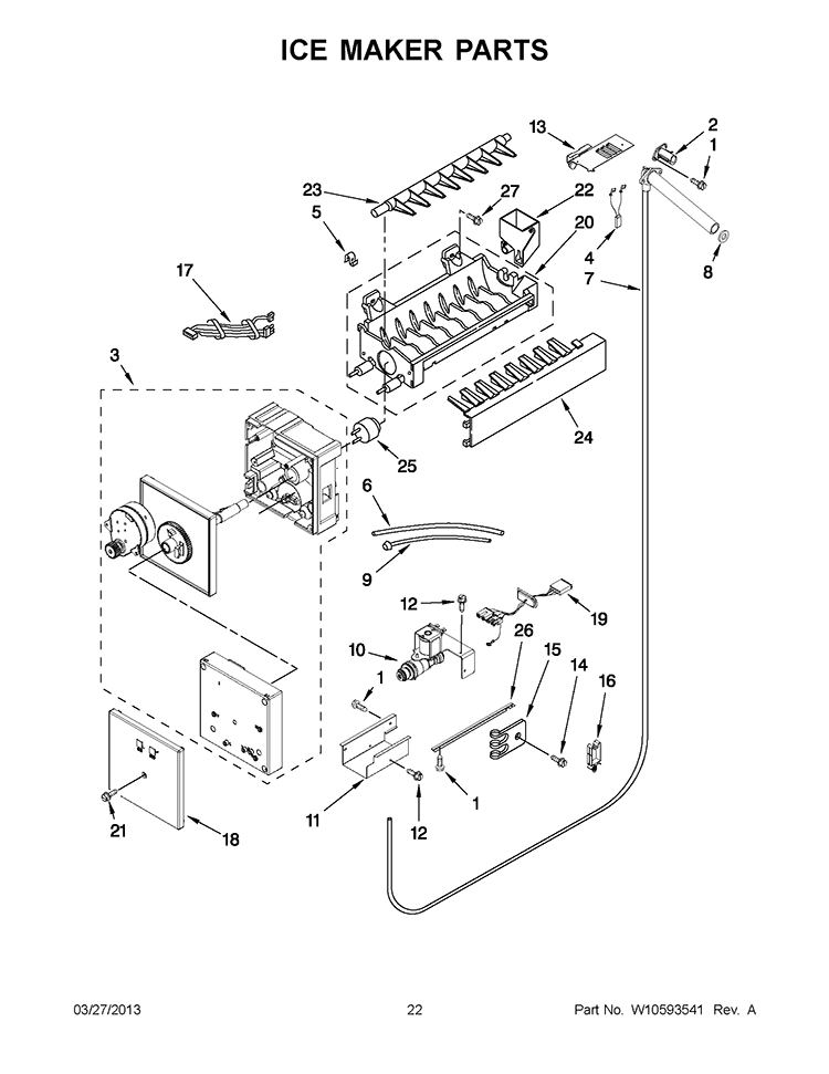 ICE MAKER PARTS Diagram and Parts List for KBLO36FTX07  KitchenAid Refrigerator