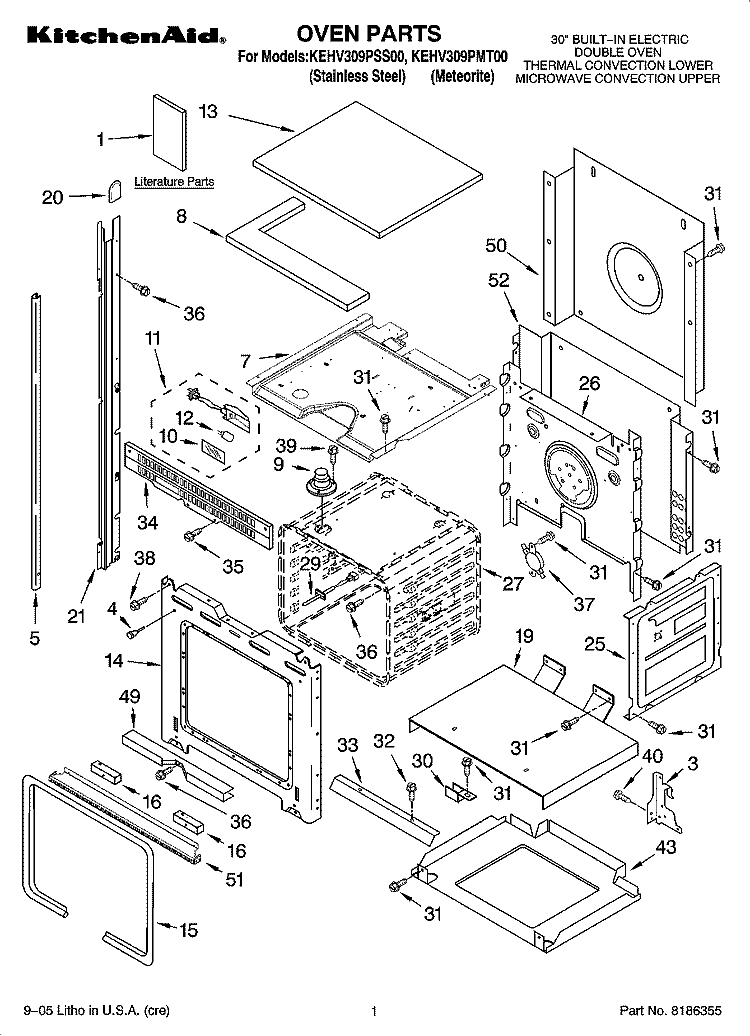 OVEN PARTS Diagram and Parts List for KEHV309PMT00  KitchenAid Microwave Oven Combo