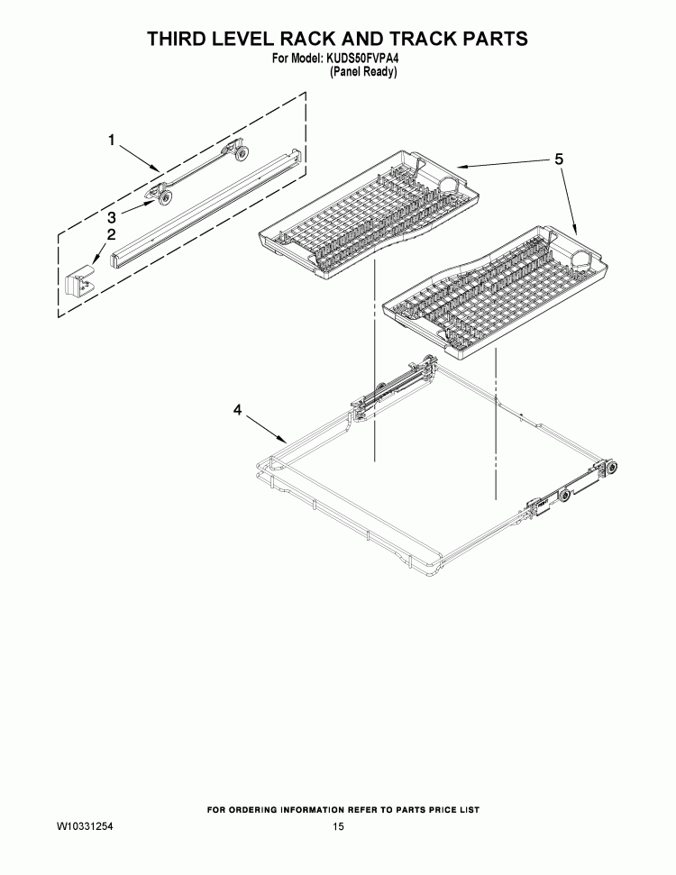 THIRD LEVEL RACK AND TRACK PARTS Diagram and Parts List for KUDS50FVPA4  KitchenAid Dishwasher