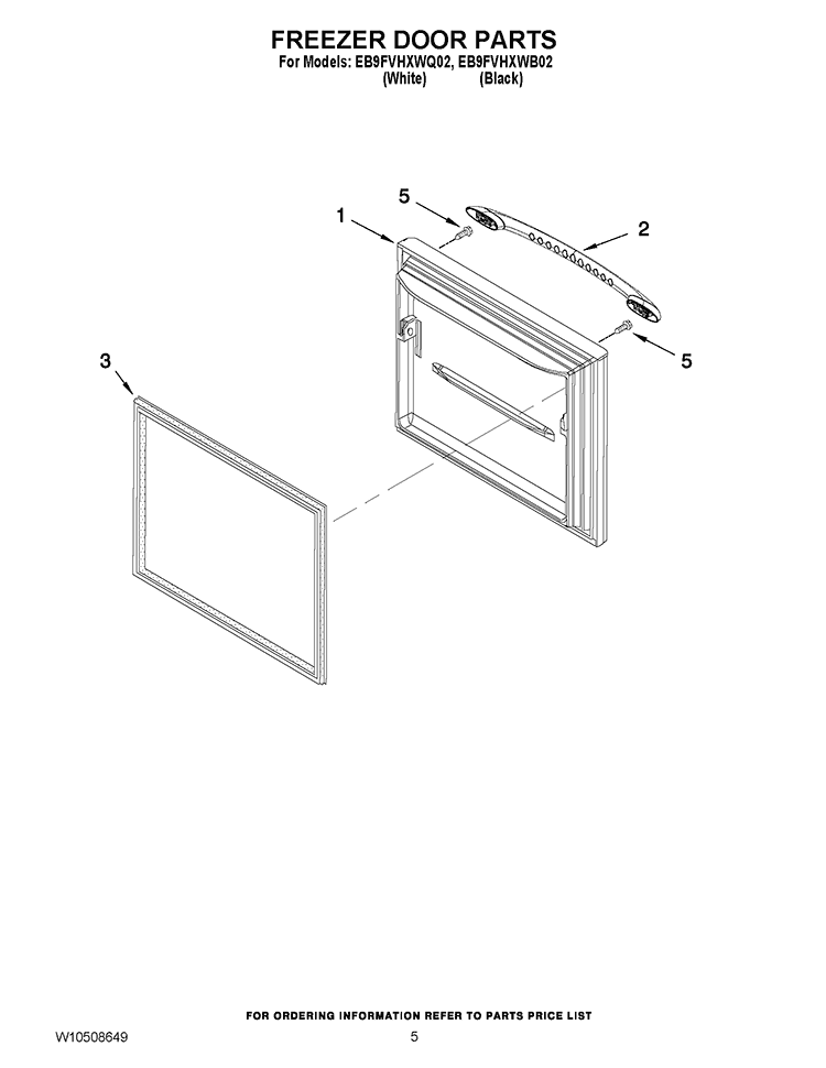 FREEZER DOOR PARTS Diagram and Parts List for EB9FVHXWQ02  Whirlpool Refrigerator