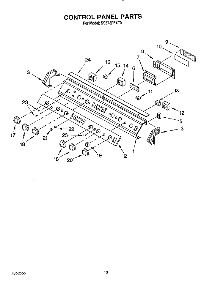 CONTROL PANEL Diagram and Parts List for SS373PEXT0  Whirlpool Range
