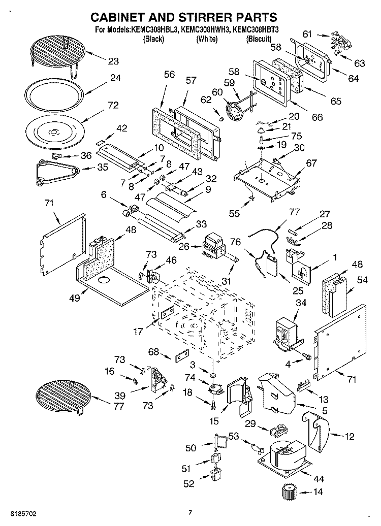 CABINET AND STIRRER Diagram and Parts List for KEMC308HBT3  KitchenAid Microwave Oven Combo