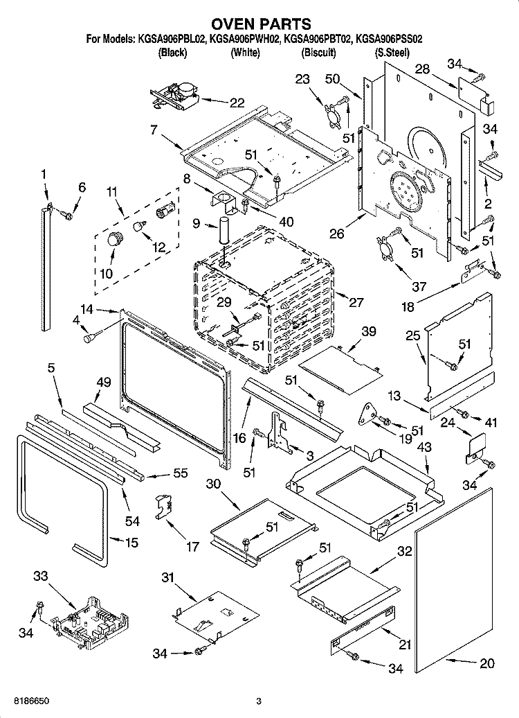 OVEN PARTS Diagram and Parts List for KGSA906PBL02  KitchenAid Range