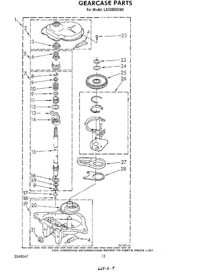 GEARCASE Diagram and Parts List for LA3300XSW0  Whirlpool Washer