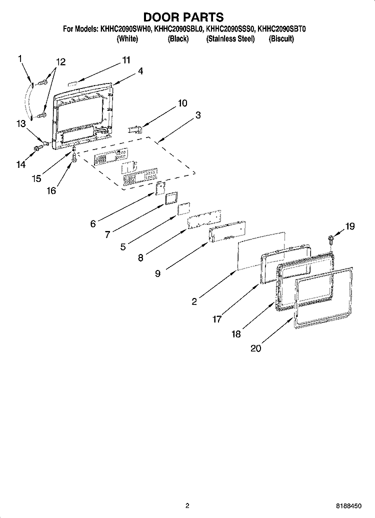 DOOR PARTS Diagram and Parts List for KHHC2090SSS0  KitchenAid Microwave