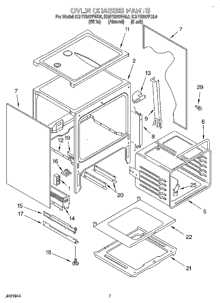 OVEN CHASSIS Diagram and Parts List for KGRT507FAL0  KitchenAid Range
