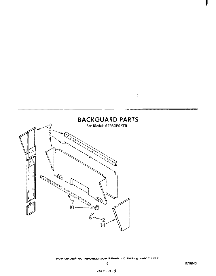 BACKGUARD Diagram and Parts List for SE953PSKT0  Whirlpool Range