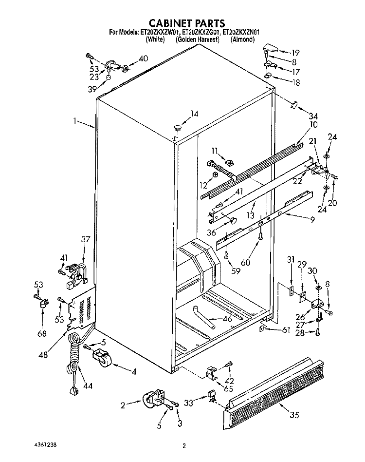 CABINET Diagram and Parts List for ET20ZKXZG01  Whirlpool Refrigerator
