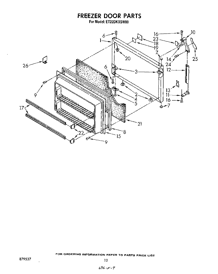 FREEZER DOOR Diagram and Parts List for ET22DKXSW00  Whirlpool Refrigerator
