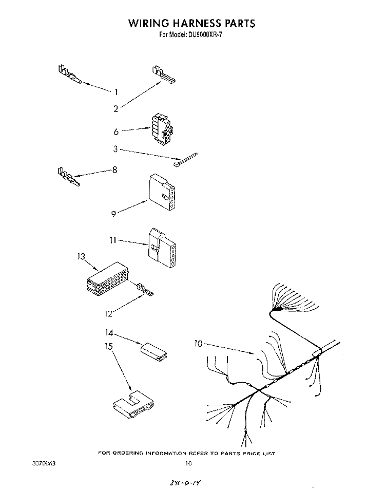 WIRING HARNESS Diagram and Parts List for DU9000XR7  Whirlpool Dishwasher