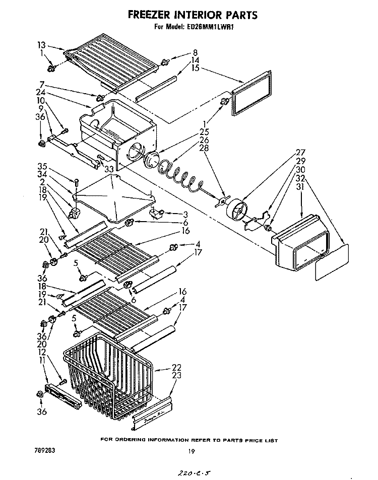 FREEZER INTERIOR Diagram and Parts List for ED26MM1LWR1  Whirlpool Refrigerator