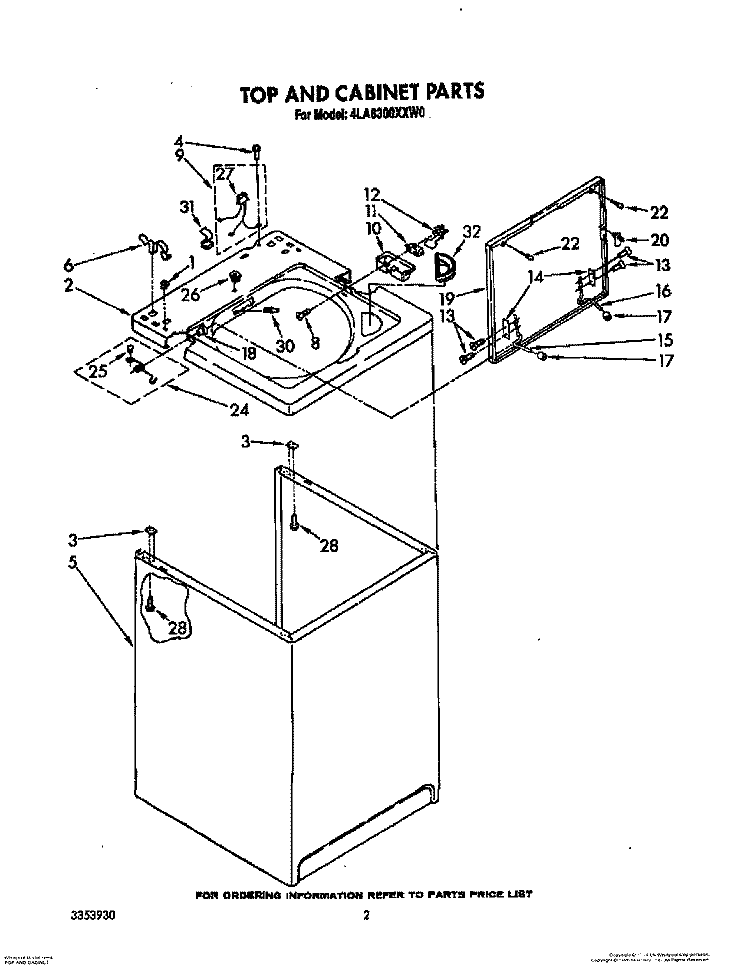 TOP AND CABINET, LIT/OPTIONAL Diagram and Parts List for 4LA6300XXW0  Whirlpool Washer