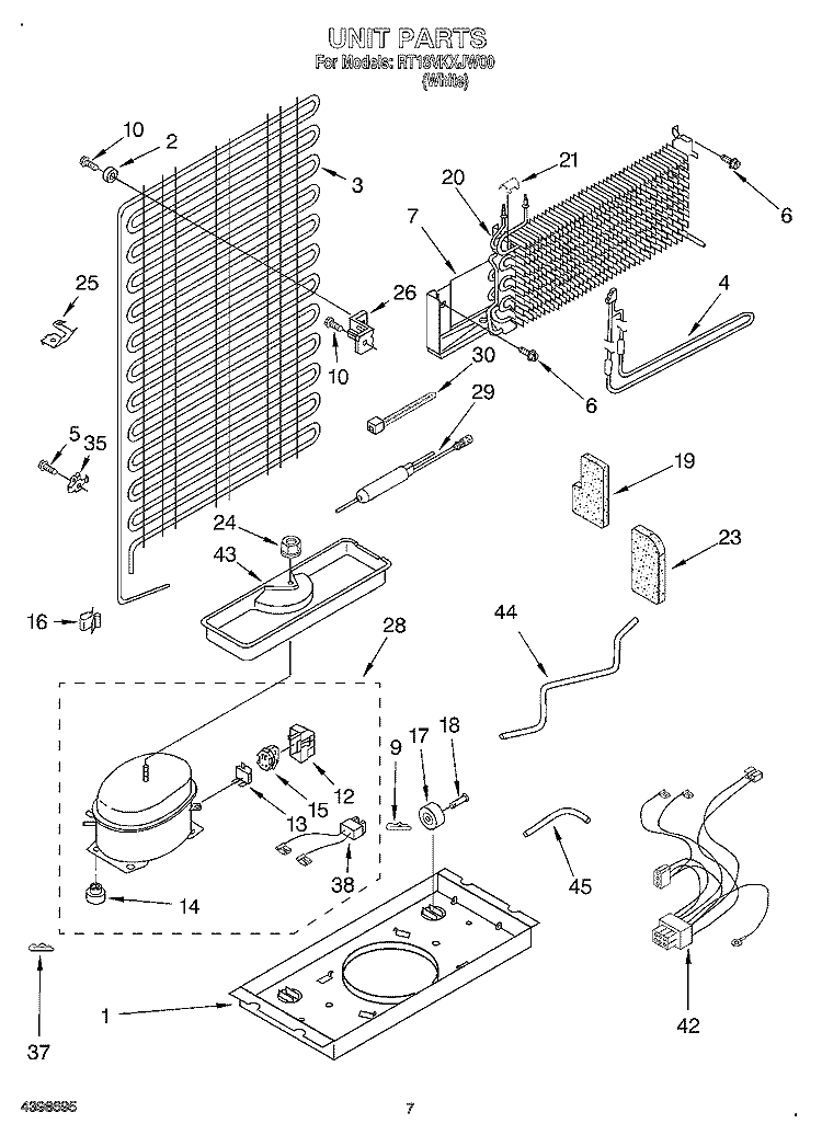 UNIT Diagram and Parts List for RT18VKXJW00  Roper Refrigerator