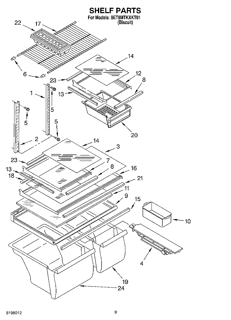 SHELF, OPTIONAL Diagram and Parts List for 8ET8MTKXKT01  Whirlpool Refrigerator