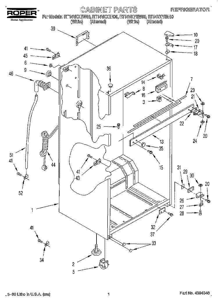 CABINET Diagram and Parts List for RT14VKXEN00  Roper Refrigerator
