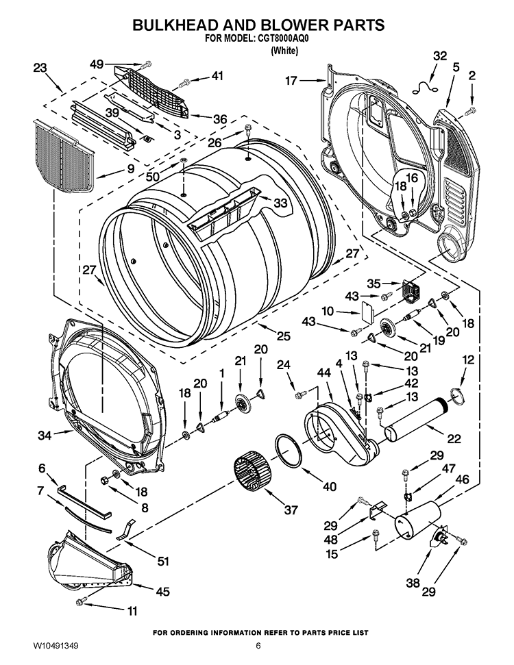 BULKHEAD AND BLOWER PARTS Diagram and Parts List for CGT8000AQ0  Whirlpool Washer Dryer Combo