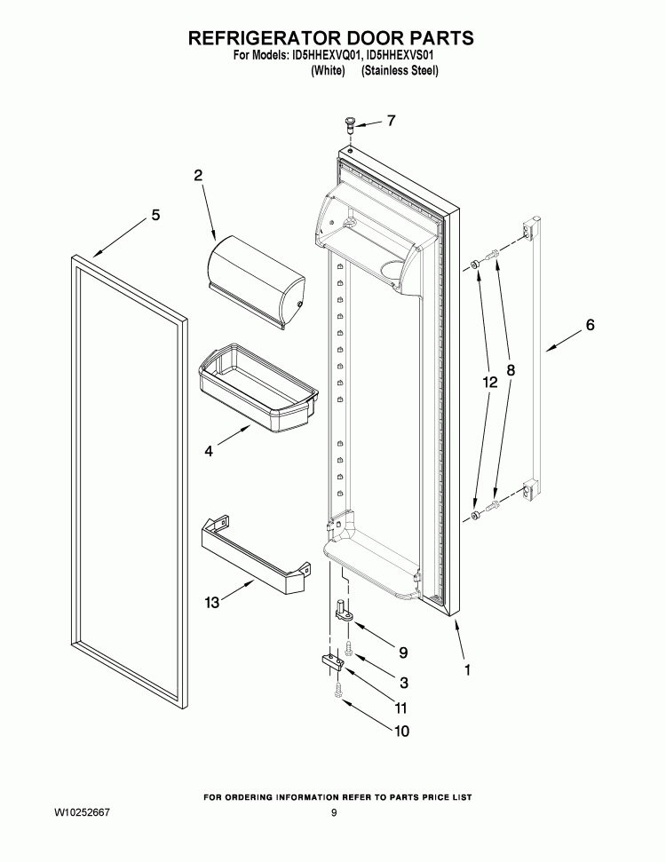 REFRIGERATOR DOOR PARTS Diagram and Parts List for ID5HHEXVS01  Whirlpool Refrigerator