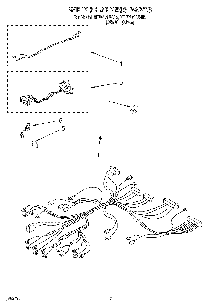 WIRING HARNESS Diagram and Parts List for KEBI171BBL3  KitchenAid Wall Oven