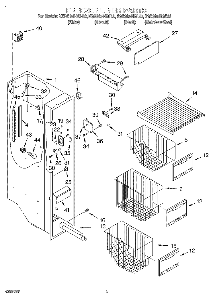 FREEZER LINER Diagram and Parts List for KSRS25IHSS00  KitchenAid Refrigerator