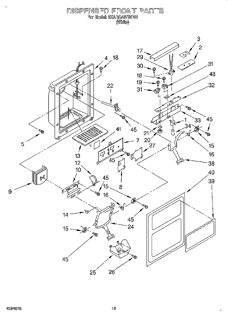 DISPENSER FRONT Diagram and Parts List for 3XARG497WP01  Whirlpool Refrigerator