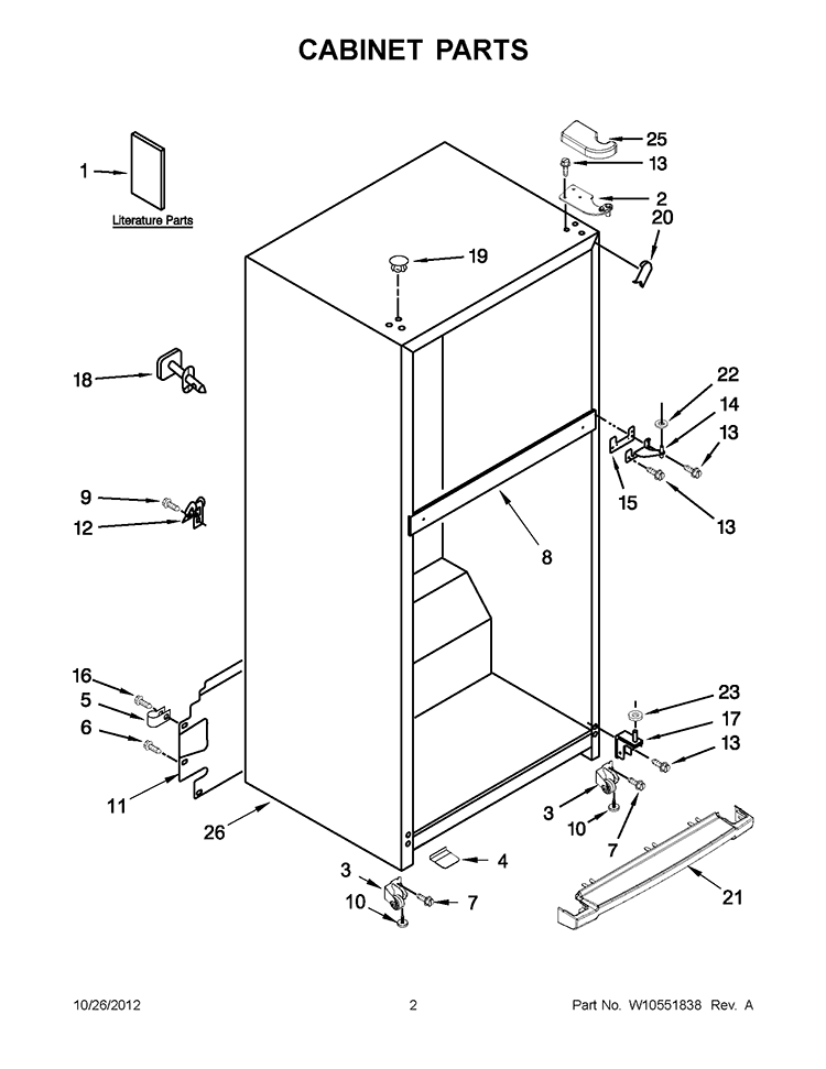 CABINET PARTS Diagram and Parts List for 5VWT51SFYF00  Whirlpool Refrigerator