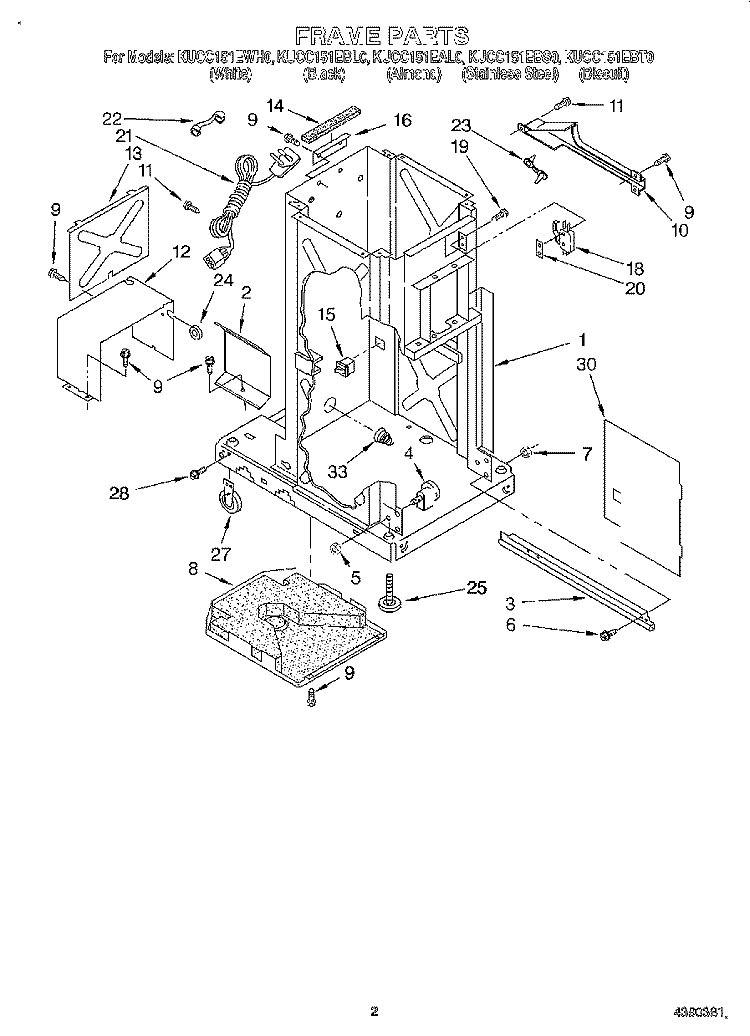 FRAME Diagram and Parts List for KUCC151EBT0  KitchenAid Trash Compactor