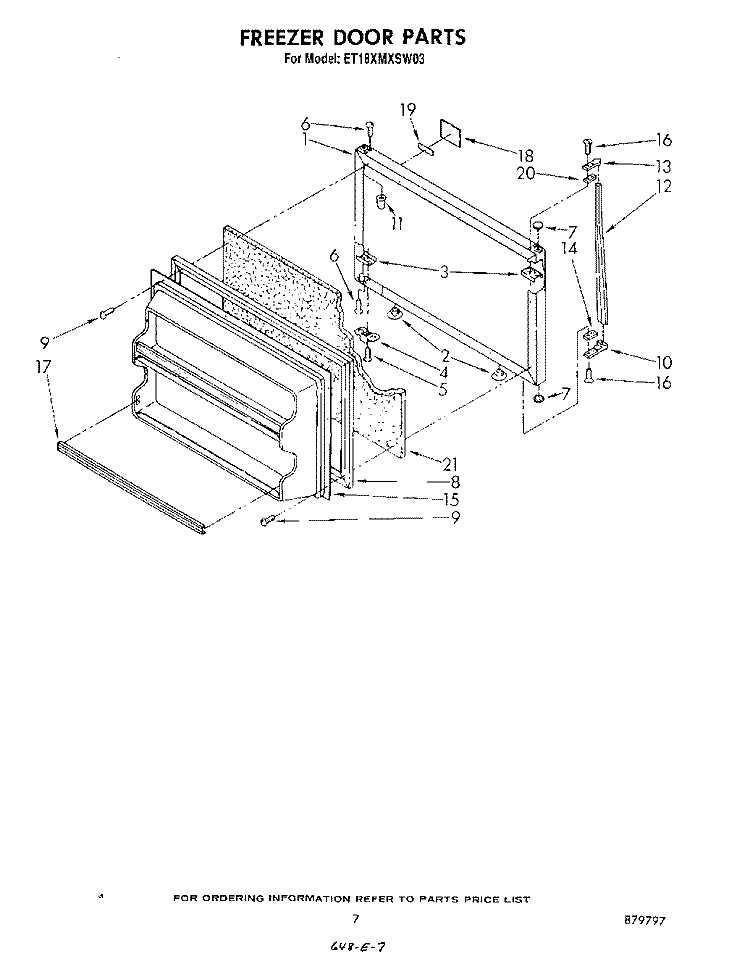 FREEZER DOOR Diagram and Parts List for ET18XMXSW03  Whirlpool Refrigerator