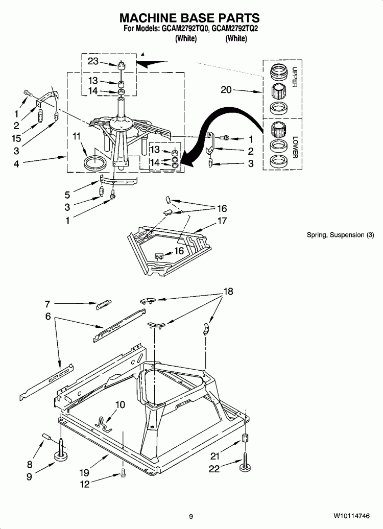 MACHINE BASE PARTS Diagram and Parts List for GCAM2792TQ2  Whirlpool Washer