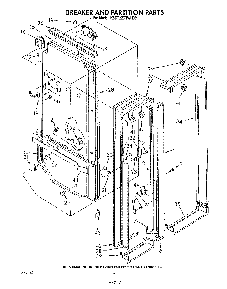 BREAKER AND PARTITION Diagram and Parts List for KSRT22DTWH00  KitchenAid Refrigerator
