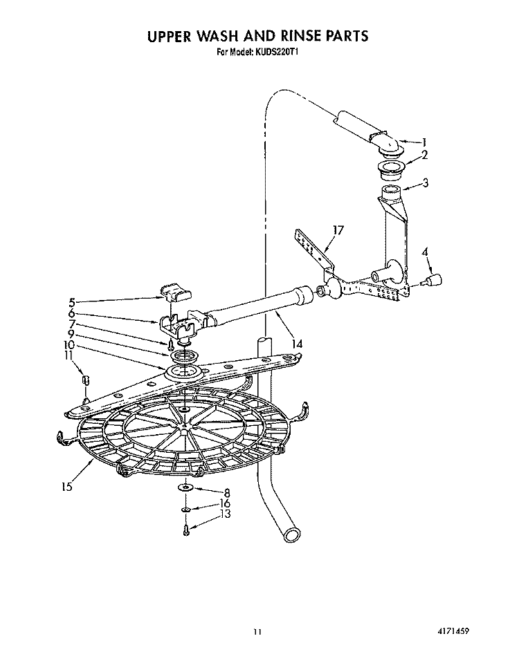 UPPER WASH AND RINSE Diagram and Parts List for KUDS220T1  KitchenAid Dishwasher