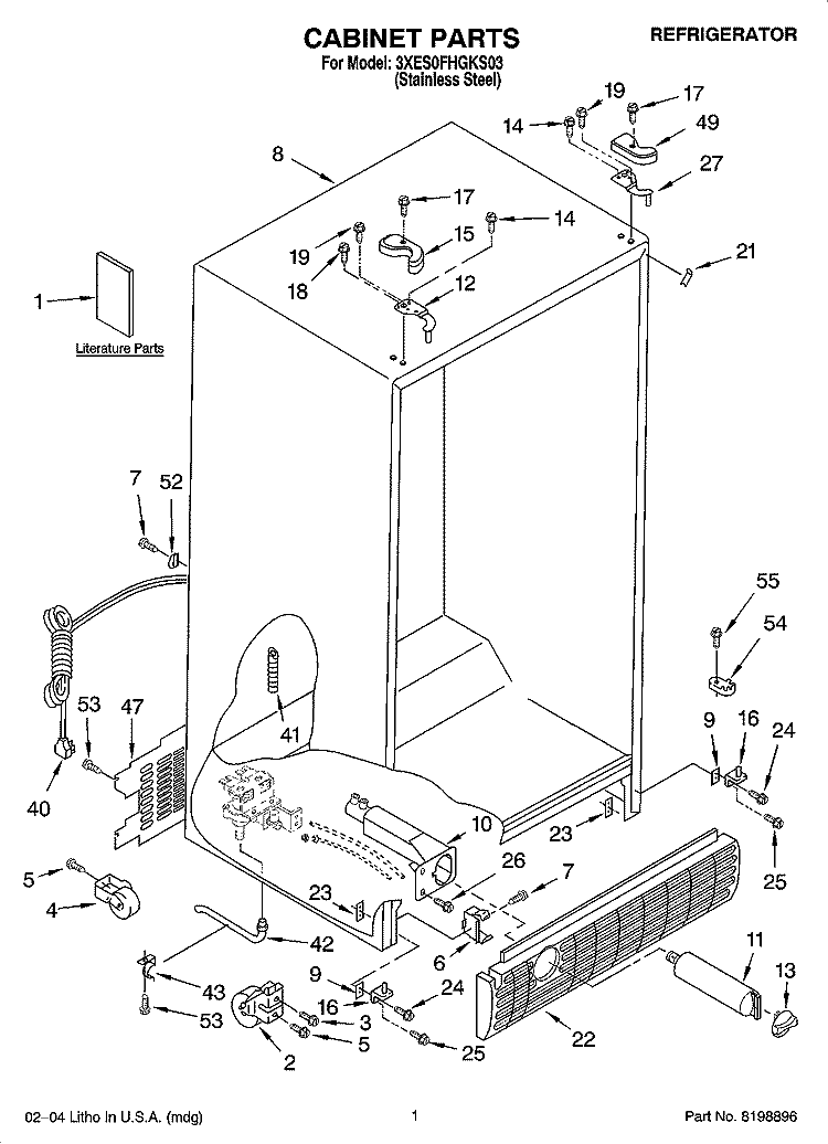 CABINET PARTS Diagram and Parts List for 3XES0FHGKS03  Whirlpool Refrigerator
