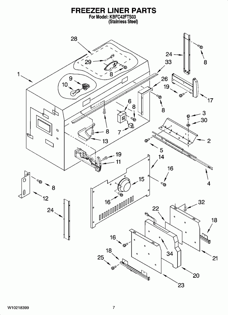 FREEZER LINER PARTS Diagram and Parts List for KBFC42FTS03  KitchenAid Refrigerator