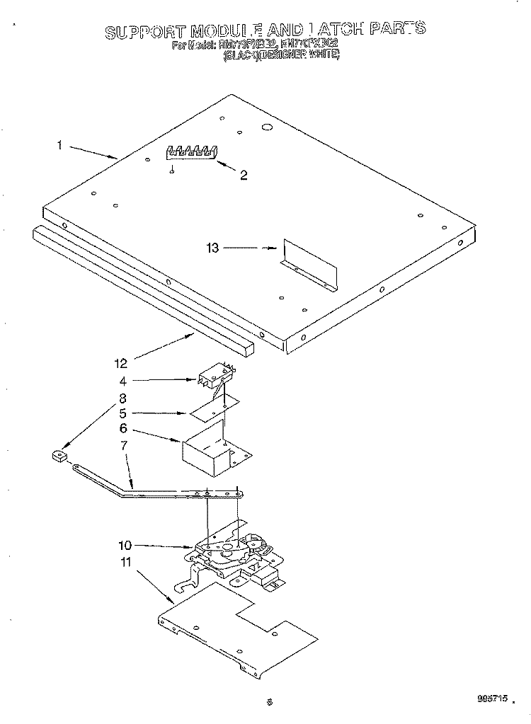 SUPPORT MODULE AND LATCH Diagram and Parts List for RM770PXBB2  Whirlpool Wall Oven