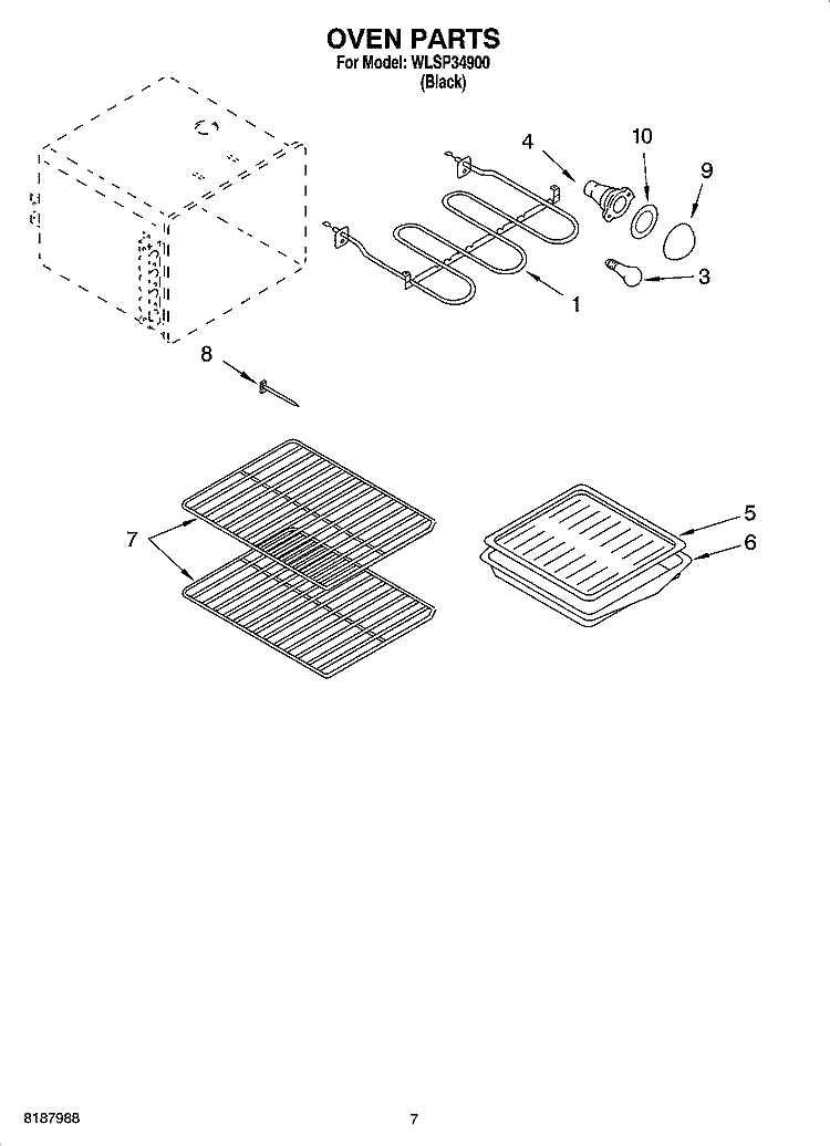 OVEN PARTS Diagram and Parts List for WLSP34900  Whirlpool Range