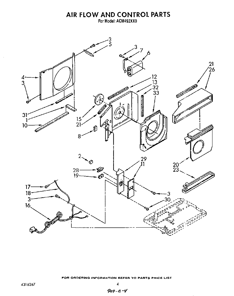 AIR FLOW AND CONTROL Diagram and Parts List for ACM492XX0  Whirlpool Air Conditioner