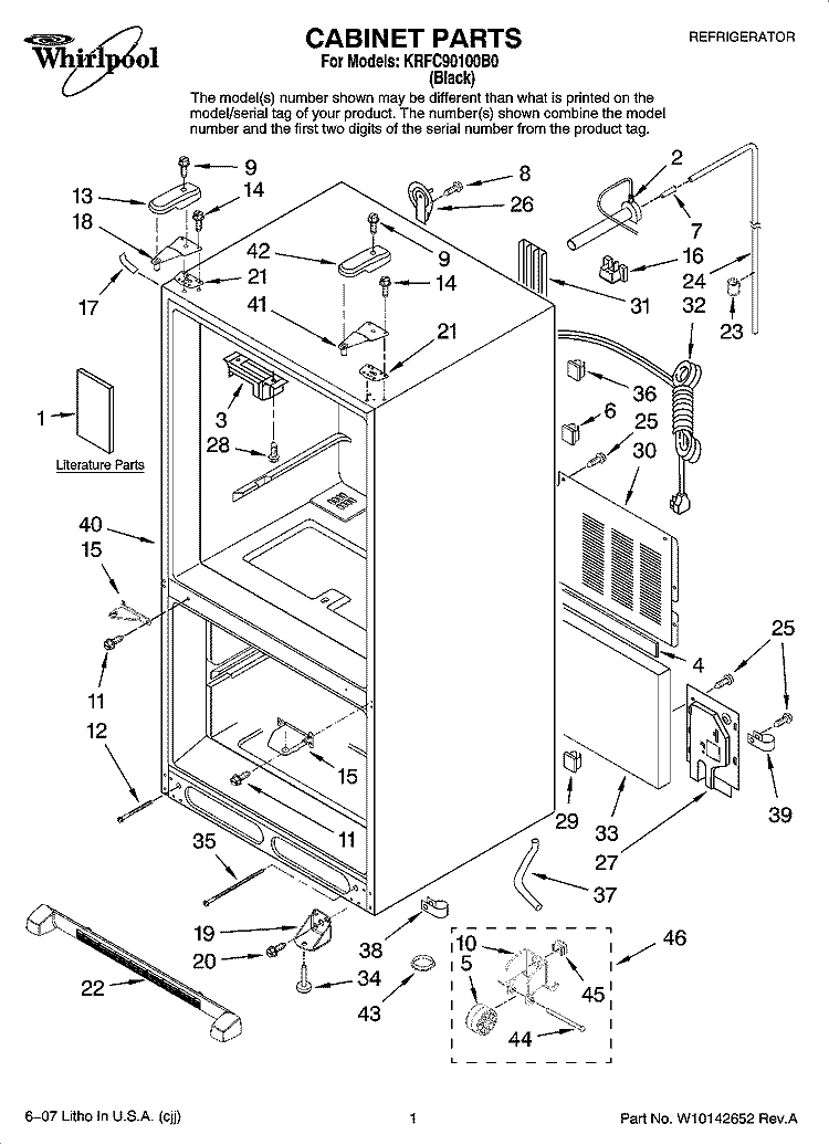CABINET PARTS Diagram and Parts List for KRFC90100B0  KitchenAid Refrigerator