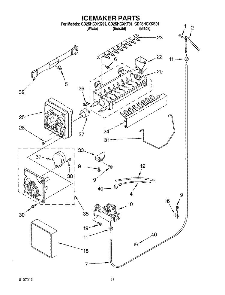 ICEMAKER Diagram and Parts List for GD2SHGXKQ01  Whirlpool Refrigerator