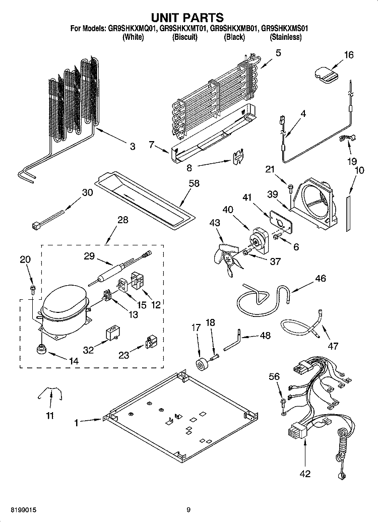 UNIT PARTS Diagram and Parts List for GR9SHKXMS01  Whirlpool Refrigerator