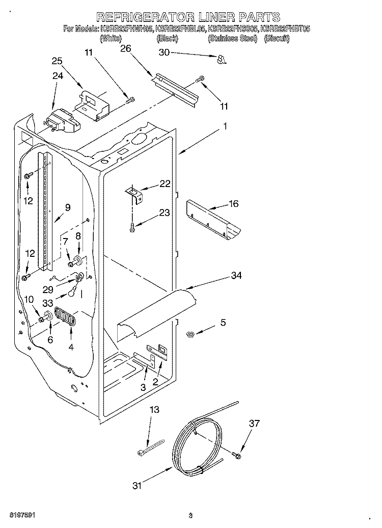 REFRIGERATOR LINER Diagram and Parts List for KSRB22FHBT05  KitchenAid Refrigerator