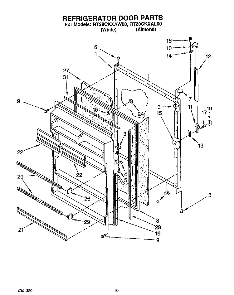 REFRIGERATOR DOOR, LIT/OPTIONAL Diagram and Parts List for RT20CKXAW00  Roper Refrigerator