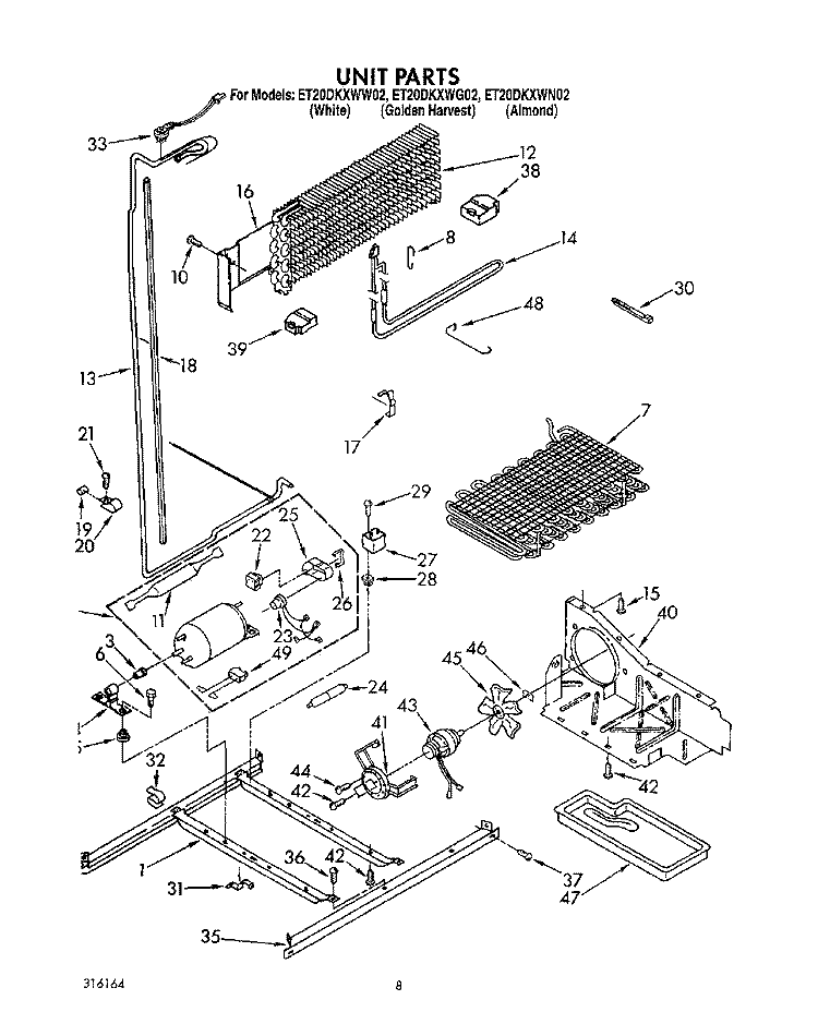 UNIT Diagram and Parts List for ET20DKXWW02  Whirlpool Refrigerator