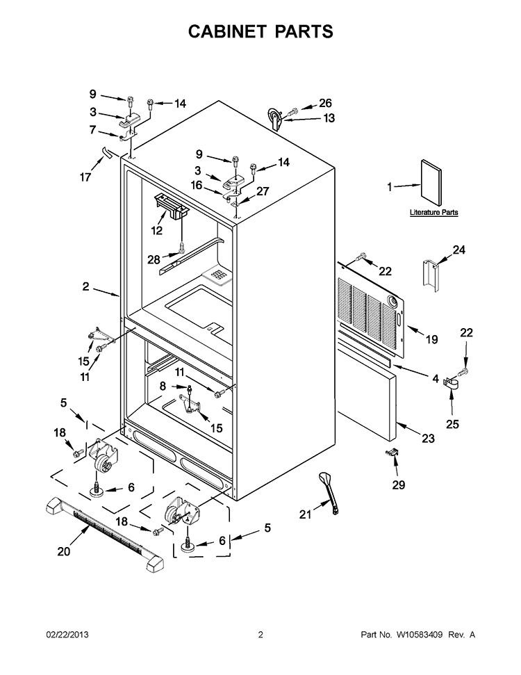 CABINET PARTS Diagram and Parts List for GX2FHDXVQ06  Whirlpool Refrigerator
