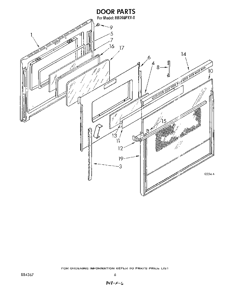 DOOR Diagram and Parts List for RB266PXV0  Whirlpool Wall Oven