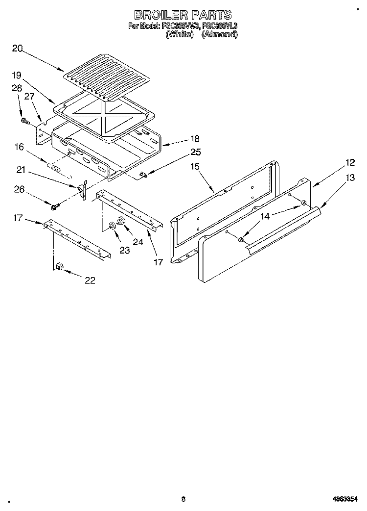 BROILER Diagram and Parts List for FGC355VL3  Roper Range