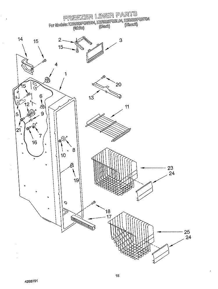 FREEZER LINER Diagram and Parts List for KSRS22FGBT04  KitchenAid Refrigerator