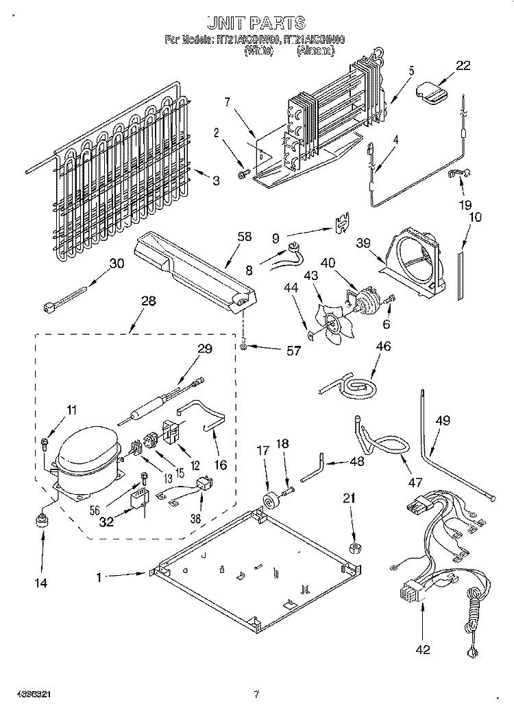 UNIT Diagram and Parts List for RT21AKXHW00  Roper Refrigerator