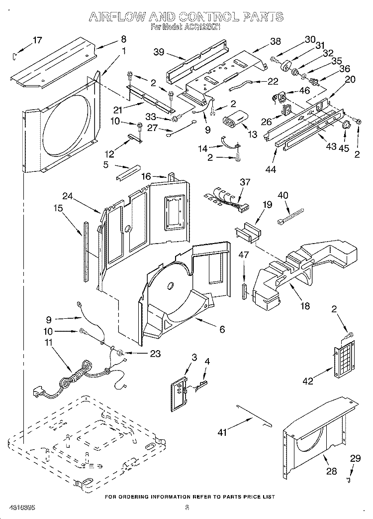 AIR FLOW AND CONTROL Diagram and Parts List for ACQ122XZ1  Whirlpool Air Conditioner