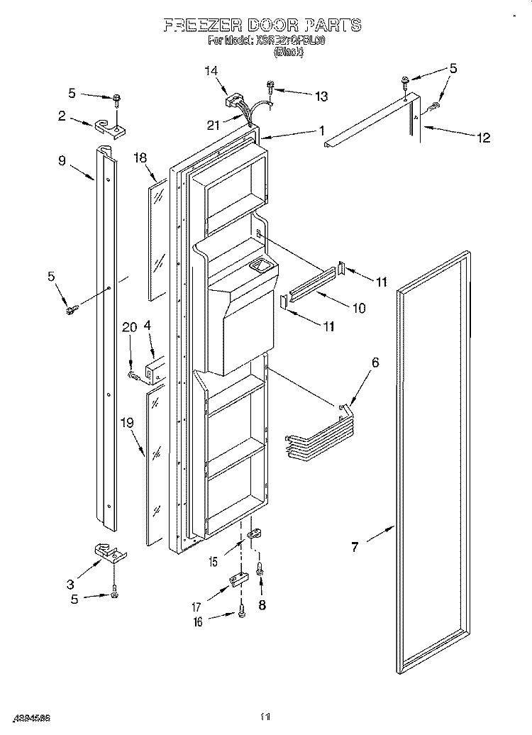 FREEZER DOOR Diagram and Parts List for KSRB27QFBL00  KitchenAid Refrigerator
